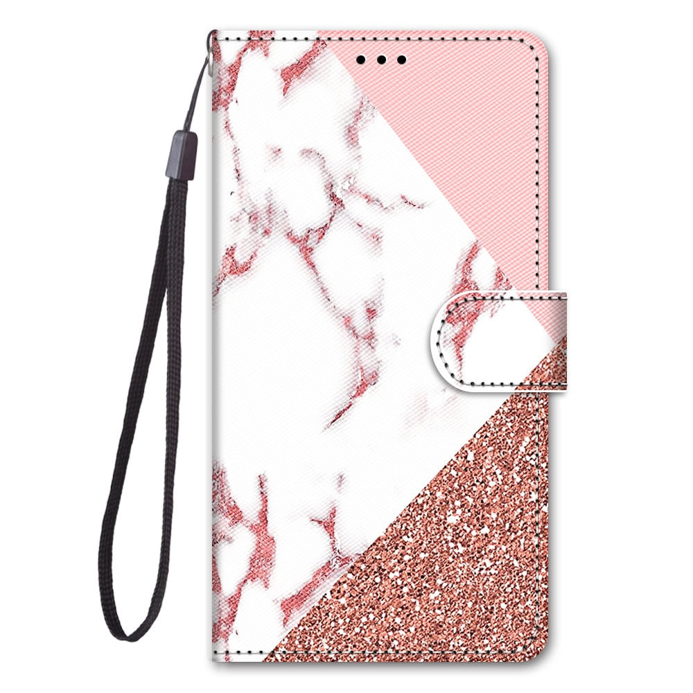 Anymob Samsung Pink Geometric Phone Case Magnetic Flip Leather Card Wallet Cover-Mobile Phone Cases-PEROZ Accessories