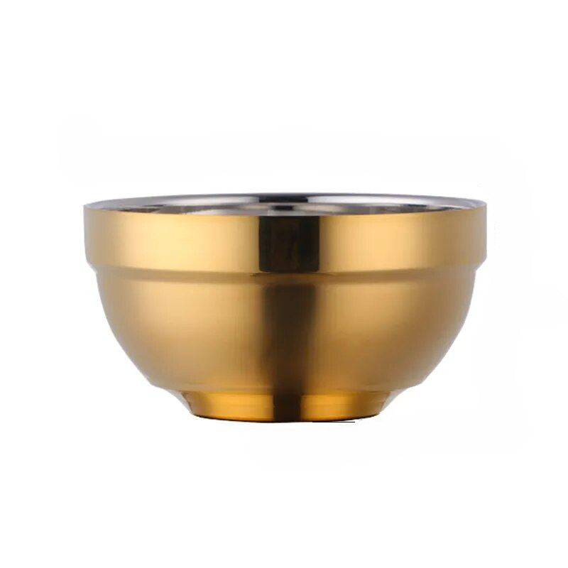 Anygleam Gold 2Pcs Big Stainless Steel Rice Bowl Single Anti-Scalding Layer Cooking Utensil-Kitchen &amp; Dining-PEROZ Accessories