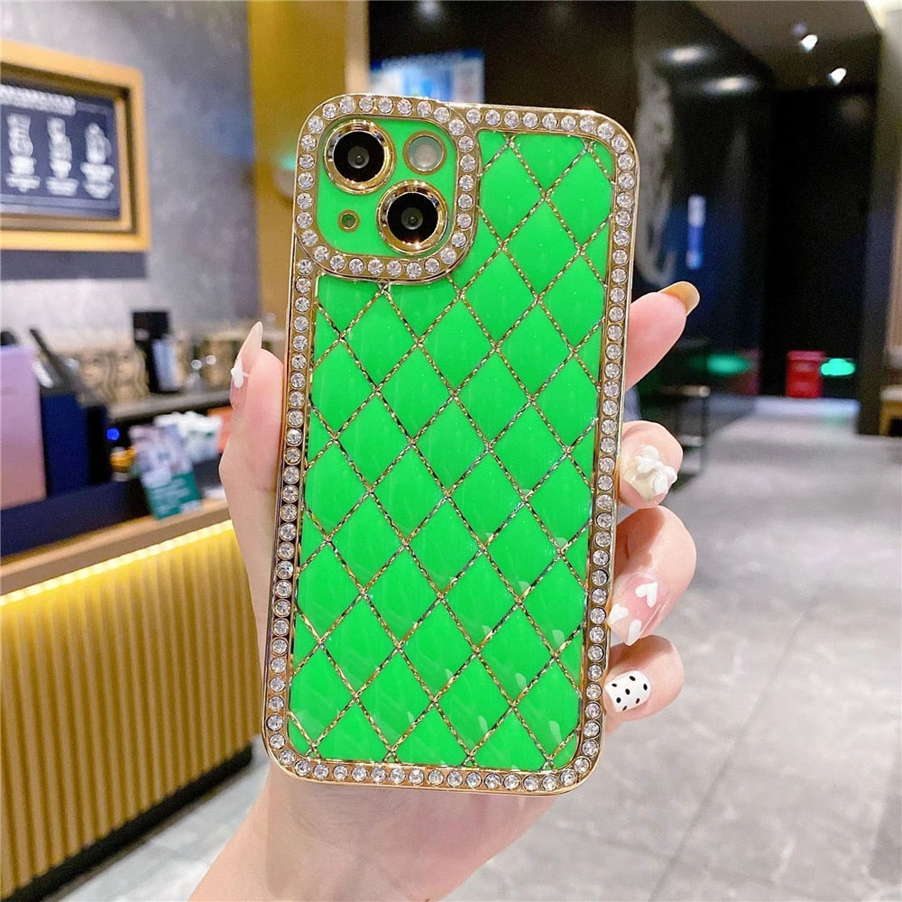 Anymob iPhone Case Green Glitter Bling Diamond Geometry Lens Camera Protection Soft Silicone Cover-Mobile Phone Cases-PEROZ Accessories