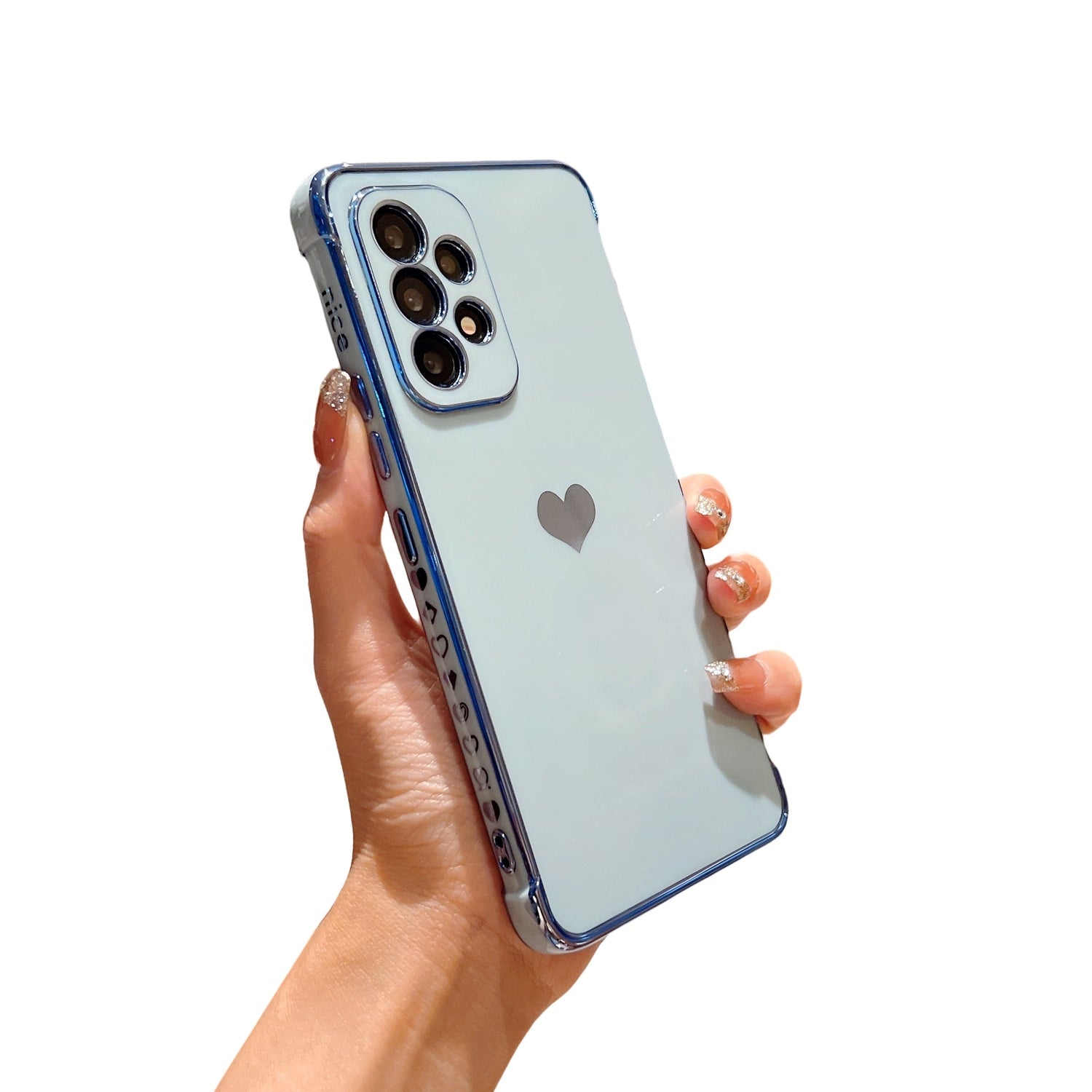 Anymob Samsung Blue With Blue Plating Silicon Case Love Heart Side Pattern Phone Cover-Mobile Phone Cases-PEROZ Accessories