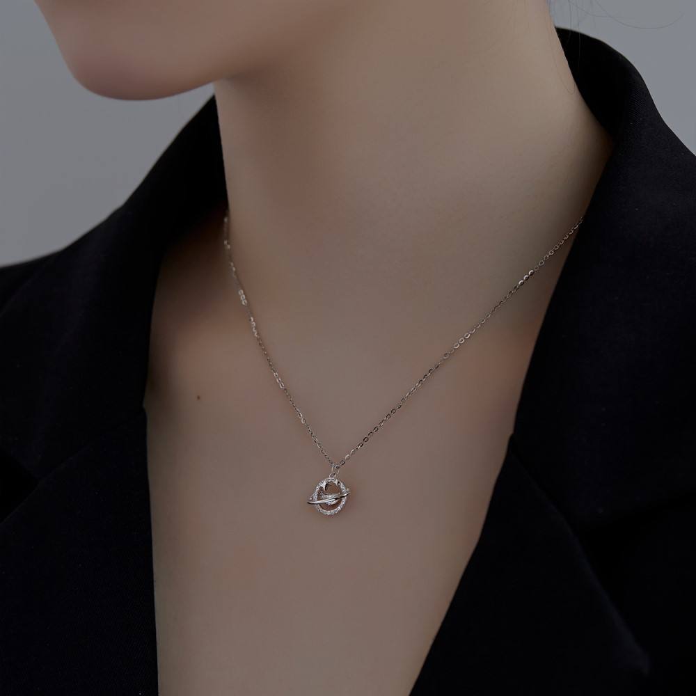 Anyco Necklace Silver Cubic Zirconia 18K Gold Plated Star Planet Pendant Necklace Charm Chain Choker Necklaces Jewelry For Women-Necklace-PEROZ Accessories