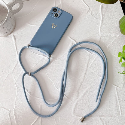 Anymob iPhone Case Blue Candy Color Love Heart Crossbody Lanyard Soft Silicone Cover-Mobile Phone Cases-PEROZ Accessories