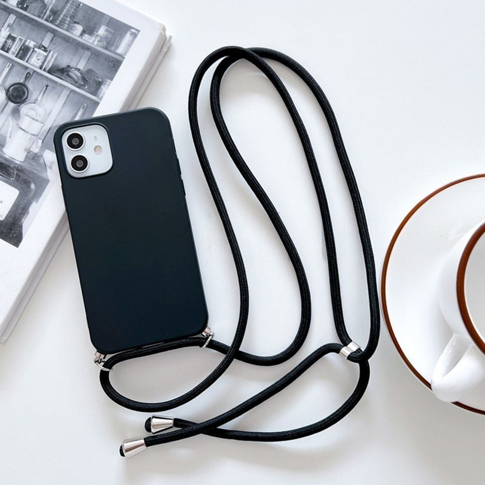 Anymob iPhone Black Crossbody Necklace Strap Lanyard Cord Phone Case Silicone Cover-Mobile Phone Cases-PEROZ Accessories