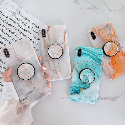Anymob iPhone Peachy Holder Stand Case Back Cover Marble Art Silicone Phone Cover-Mobile Phone Cases-PEROZ Accessories