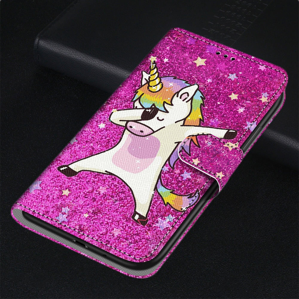 Anymob Samsung Case Purple With Unicorn Painted Magnetic Flip Leather Card slot Wallet Book Style Cover-Mobile Phone Cases-PEROZ Accessories