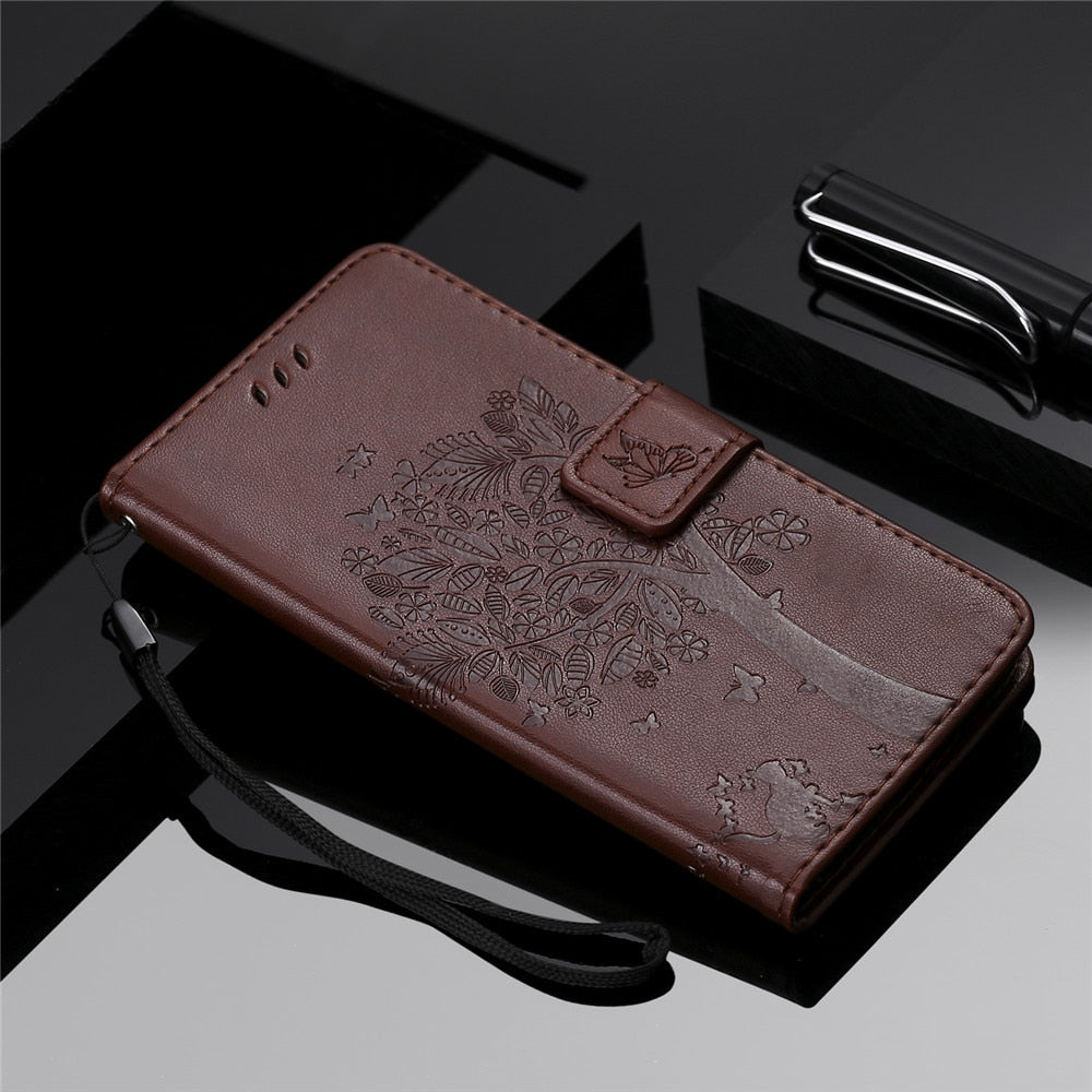 Anymob Huawei Brown Leather Flip Case Wallet Cover Cat Phone Shell-Mobile Phone Cases-PEROZ Accessories