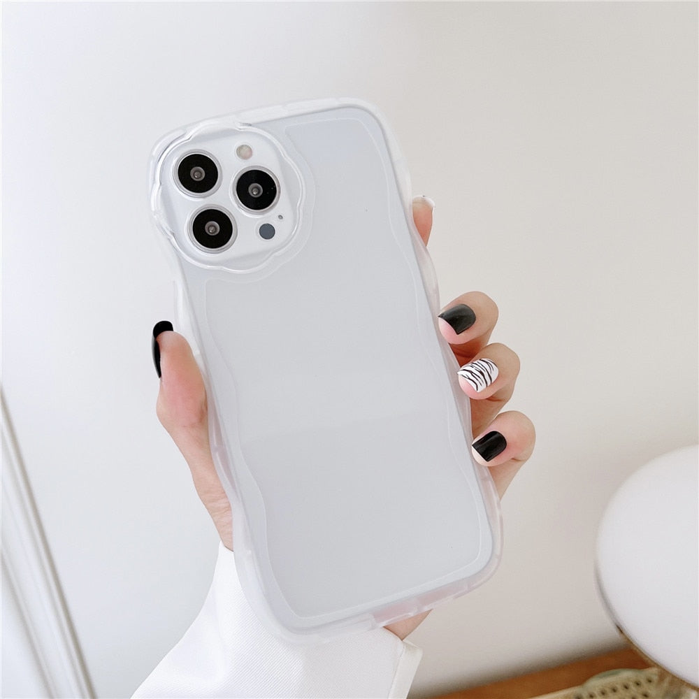 Anymob iPhone Case White Creative Wavy Edge Transparent Cute Camera Lens Protective Cover-Mobile Phone Cases-PEROZ Accessories