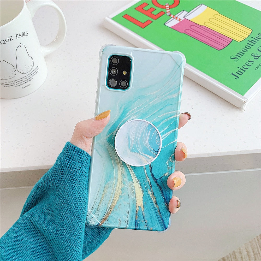 Anymob Samsung Case Ocean Blue Marble With Finger Ring Holder Silicone Phone Cover-Mobile Phone Cases-PEROZ Accessories