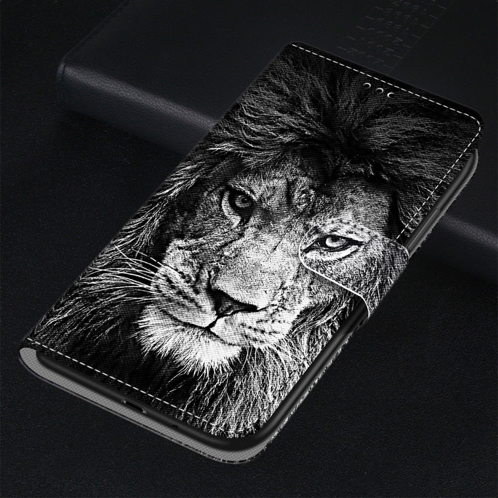 Anymob Samsung Case Black Lion Magnetic Flip Leather Card Slot Wallet Phone Cover Protection-Mobile Phone Cases-PEROZ Accessories