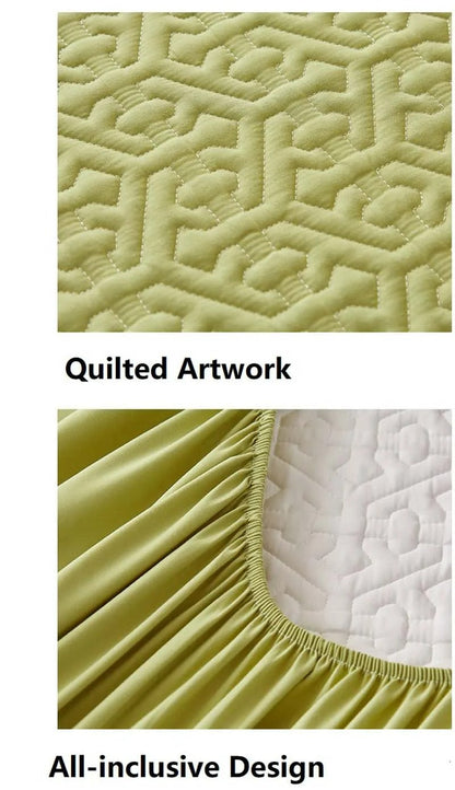 Anyhouz Mattress Cover Green Double Size Pure Cotton Soft Quilted Bed Sheet Anti-bacterial Protector Cover-Mattress Protectors-PEROZ Accessories