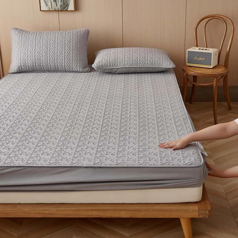 Anyhouz Mattress Cover Gray Double Size Pure Cotton Soft Quilted Bed Sheet Anti-bacterial Protector Cover-Mattress Protectors-PEROZ Accessories