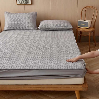 Anyhouz Mattress Cover Gray Double Size Pure Cotton Soft Quilted Bed Sheet Anti-bacterial Protector Cover-Mattress Protectors-PEROZ Accessories