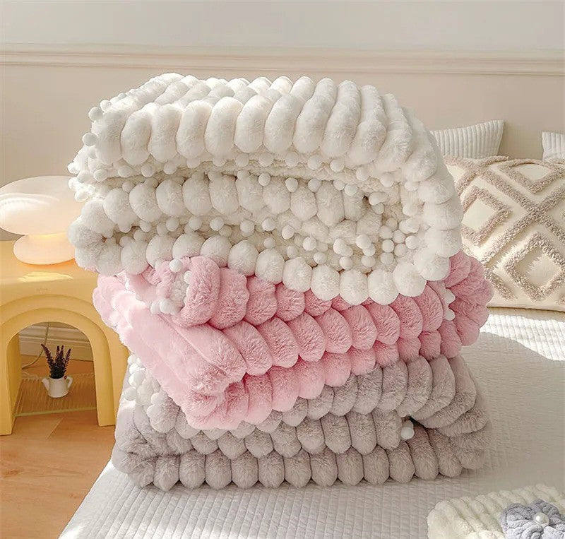 Anyhouz Blanket Deep Pink Tuscan Faux Rabbit Fur Autumn Winter Warm Wool Weighted Blanket Soft Cozy Warmth Sofa Blankets 120x150cm-Blankets-PEROZ Accessories