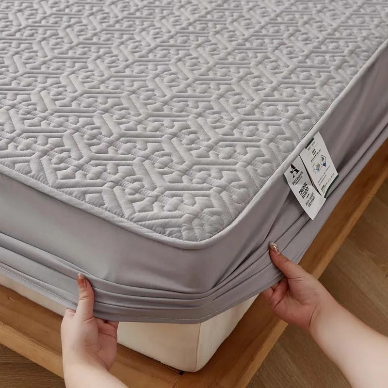 Anyhouz Mattress Cover Gray Twin Size Pure Cotton Soft Quilted Bed Sheet Anti-bacterial Protector Cover-Mattress Protectors-PEROZ Accessories