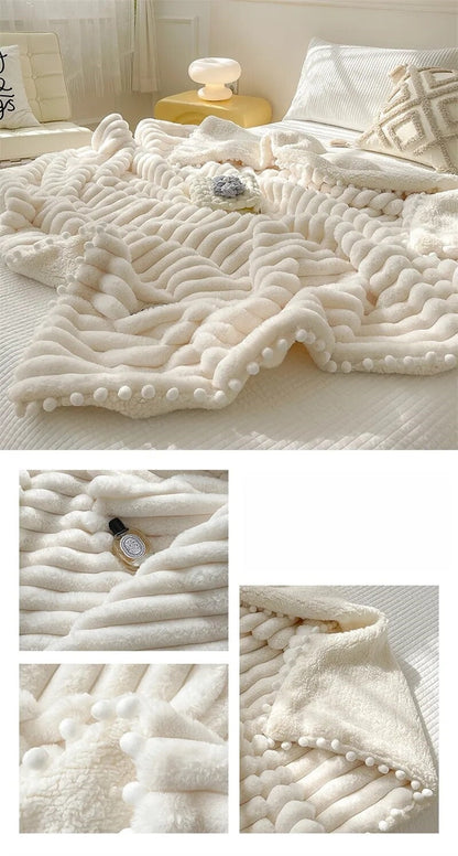 Anyhouz Blanket Cream White Tuscan Faux Rabbit Fur Autumn Winter Warm Wool Weighted Blanket Soft Cozy Warmth Sofa Blankets 150x200cm-Blankets-PEROZ Accessories
