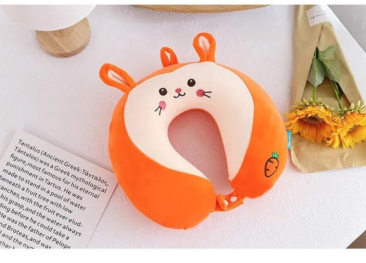Anypack Neck Pillow Orange Cat Cartoon Memory Cotton U-shaped Soft Fluffy Comfortable Sleep Headrest-Neck Pillow-PEROZ Accessories