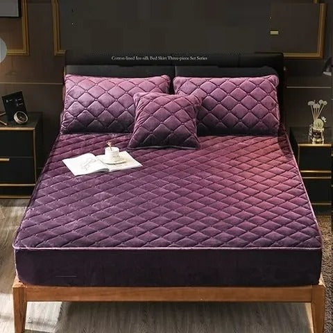 Anyhouz Mattress Cover Dark Purple 140x200cm Crystal Velvet Thicken Quilted Warm Soft Plush Bed Sheet-Bed Sheets-PEROZ Accessories