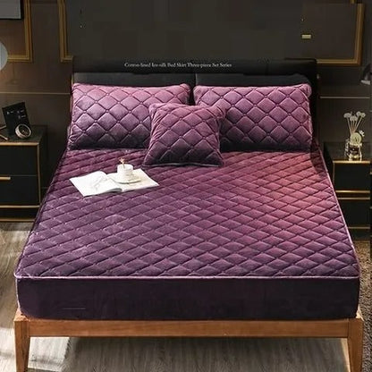Anyhouz Mattress Cover Dark Purple 140x200cm Crystal Velvet Thicken Quilted Warm Soft Plush Bed Sheet-Bed Sheets-PEROZ Accessories