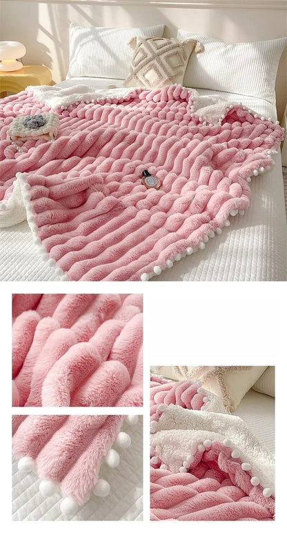 Anyhouz Blanket Deep Pink Tuscan Faux Rabbit Fur Autumn Winter Warm Wool Weighted Blanket Soft Cozy Warmth Sofa Blankets 120x150cm-Blankets-PEROZ Accessories