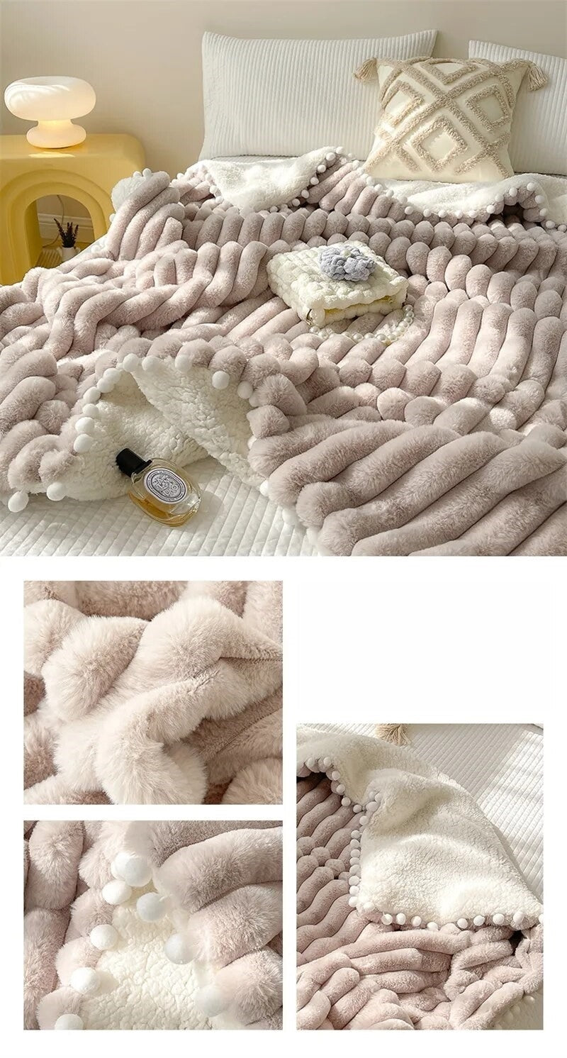 Anyhouz Blanket Brown Tuscan Faux Rabbit Fur Autumn Winter Warm Wool Weighted Blanket Soft Cozy Warmth Sofa Blankets 150x200cm-Blankets-PEROZ Accessories