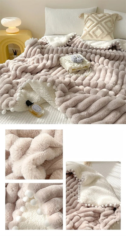 Anyhouz Blanket Brown Tuscan Faux Rabbit Fur Autumn Winter Warm Wool Weighted Blanket Soft Cozy Warmth Sofa Blankets 150x200cm-Blankets-PEROZ Accessories