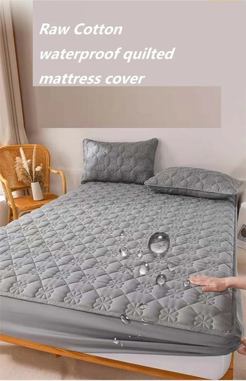 Anyhouz Mattress Cover Leaf Gray 200x200cm Waterproof Quilted Fitted Bed Sheet-Bed Sheets-PEROZ Accessories