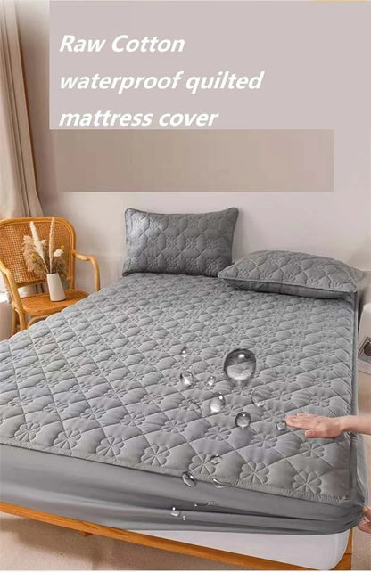 Anyhouz Mattress Cover Gray 90x200cm Waterproof Quilted Fitted Bed Sheet-Bed Sheets-PEROZ Accessories