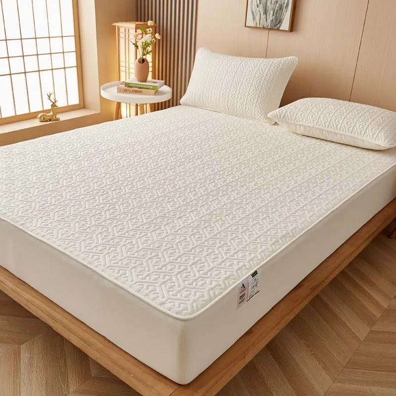 Anyhouz Mattress Cover Beige Twin Size Pure Cotton Soft Quilted Bed Sheet Anti-bacterial Protector Cover-Mattress Protectors-PEROZ Accessories