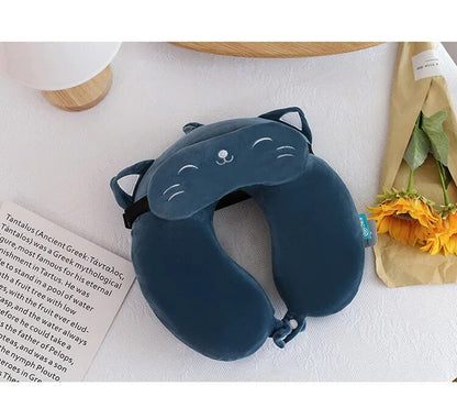 Anypack Neck Pillow Blue Cat Cartoon Memory Cotton U-shaped Soft Fluffy Comfortable Sleep Headrest-Neck Pillow-PEROZ Accessories