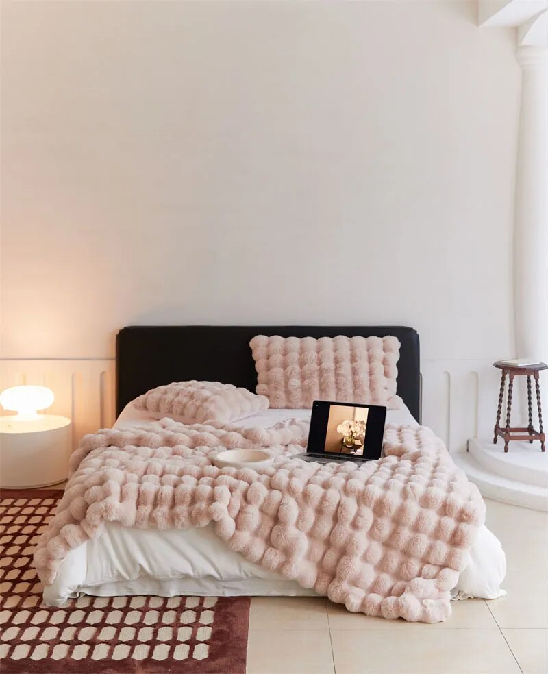 Anyhouz Blanket Pink Tuscan Imitation Thick Fur Winter Luxury Warmth Super Comfortable for Beds and Sofa 100x160cm-Blankets-PEROZ Accessories