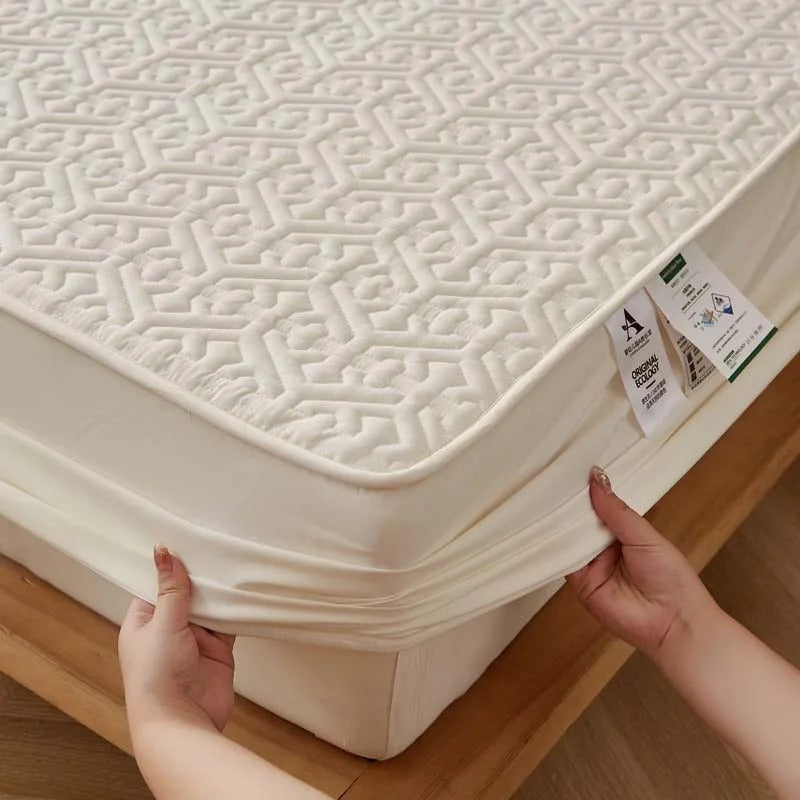 Anyhouz Mattress Cover Beige Twin Size Pure Cotton Soft Quilted Bed Sheet Anti-bacterial Protector Cover-Mattress Protectors-PEROZ Accessories