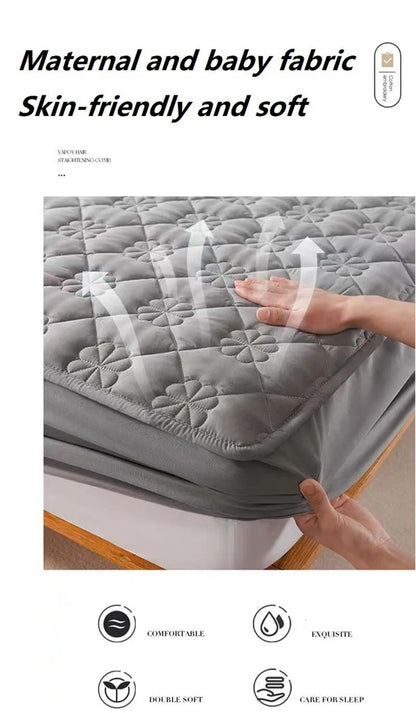 Anyhouz Mattress Cover Leaf Gray Twin Size Waterproof Quilted Fitted Bed Sheet-Bed Sheets-PEROZ Accessories