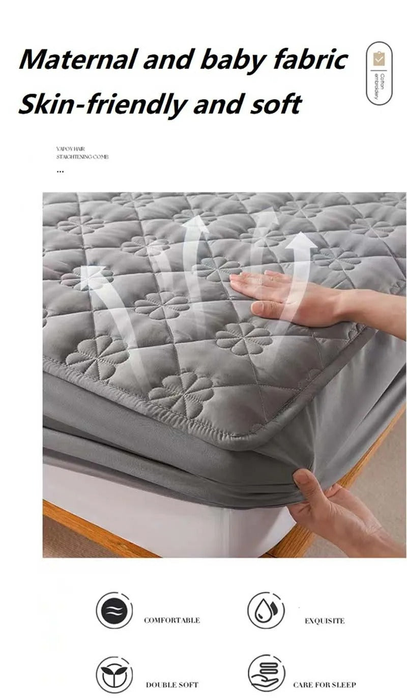 Anyhouz Mattress Cover Leaf Gray Double Size Waterproof Quilted Fitted Bed Sheet-Bed Sheets-PEROZ Accessories