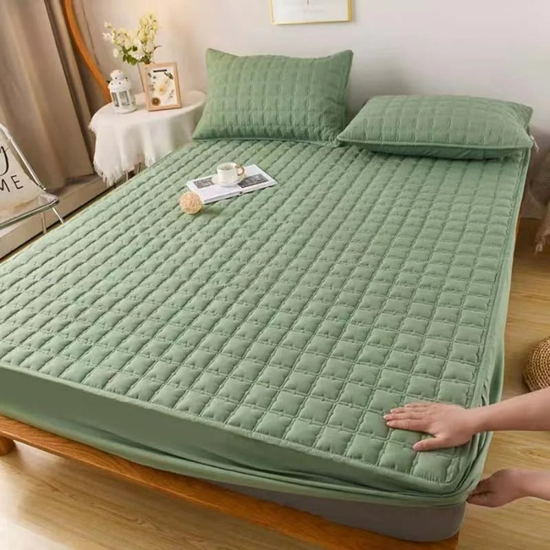 Anyhouz Mattress Cover Green 150x200cm Waterproof Quilted Fitted Bed Sheet-Bed Sheets-PEROZ Accessories