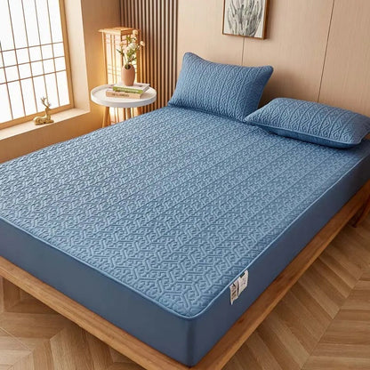 Anyhouz Mattress Cover Blue Twin Size Pure Cotton Soft Quilted Bed Sheet Anti-bacterial Protector Cover-Mattress Protectors-PEROZ Accessories