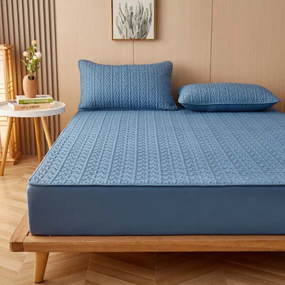 Anyhouz Mattress Cover Blue Twin Size Pure Cotton Soft Quilted Bed Sheet Anti-bacterial Protector Cover-Mattress Protectors-PEROZ Accessories