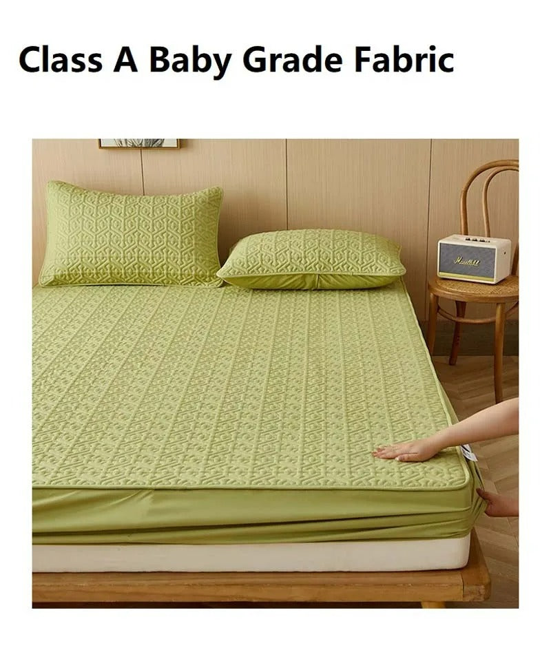 Anyhouz Mattress Cover Green Double Size Pure Cotton Soft Quilted Bed Sheet Anti-bacterial Protector Cover-Mattress Protectors-PEROZ Accessories