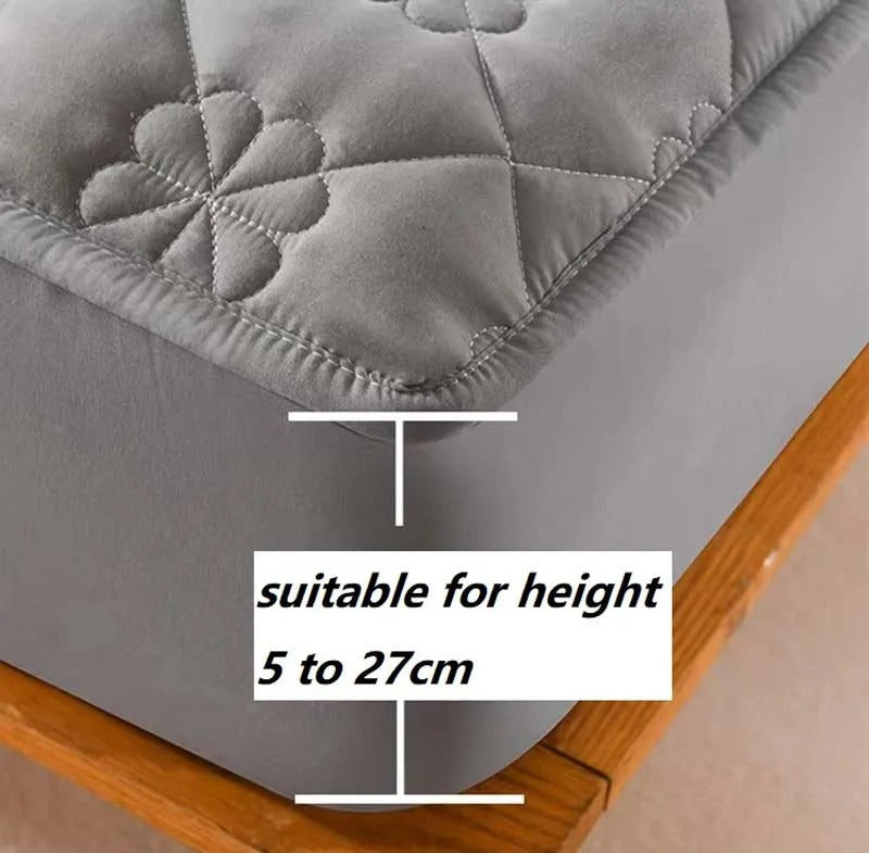 Anyhouz Mattress Cover Leaf Gray 200x200cm Waterproof Quilted Fitted Bed Sheet-Bed Sheets-PEROZ Accessories