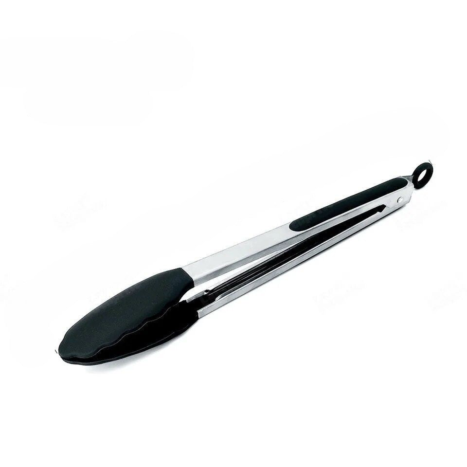 Anygleam Tong Stainless Steel Large Black Handle Clip Heat Resistant Cooking Baking Salad Steak Kitchen Gadget-Kitchen Tools &amp; Utensils-PEROZ Accessories