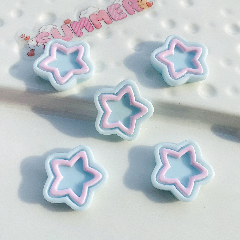 Anykidz 6pcs Two Colored Five Pointed Star Design Shoe Charm Accessories Jeans Clogs Pendant Pin Designer Ornament Jibbitz for Crocs-Shoe Charms-PEROZ Accessories