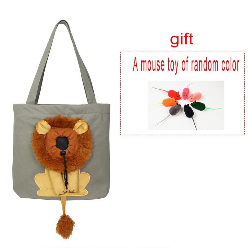 AnyWags Cat Handbag 40cm Dark Gray 3D Lion Soft Collar Pets Carrier Luggage Small Dog Travel Tote Bag With Pet Canvas-Pet Supplies-PEROZ Accessories