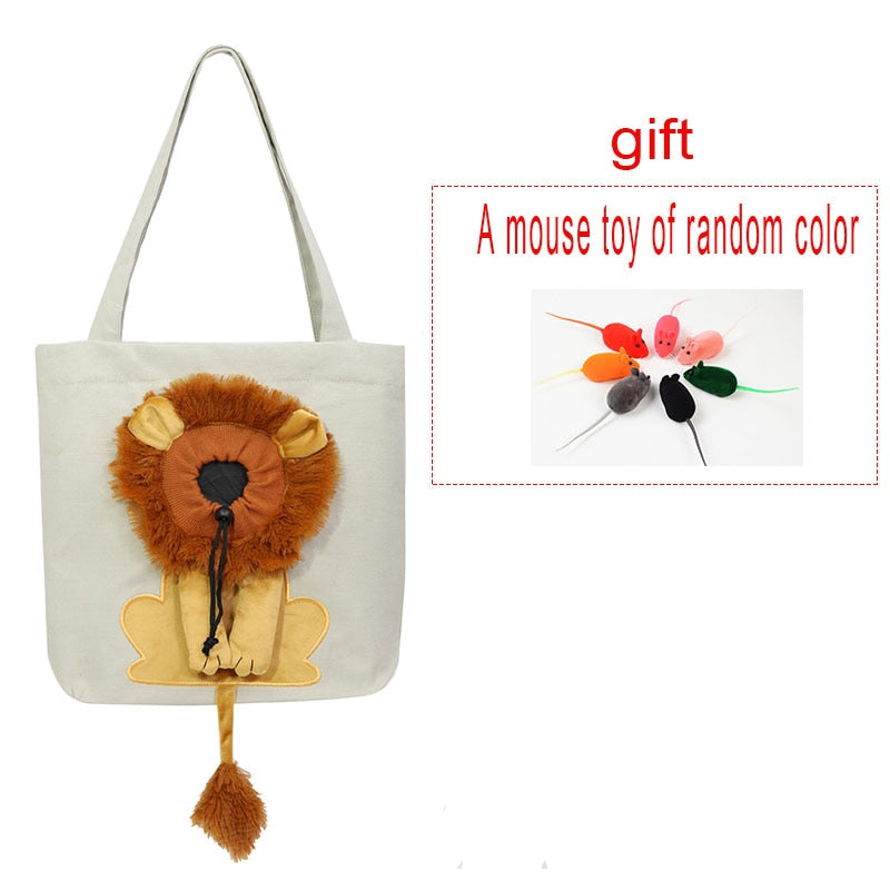 AnyWags Cat Handbag 40cm Light Gray 3D Lion Soft Collar Pets Carrier Luggage Small Dog Travel Tote Bag With Pet Canvas-Pet Supplies-PEROZ Accessories
