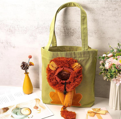 AnyWags Cat Handbag 40cm Light Green 3D Lion Soft Collar Pets Carrier Luggage Small Dog Travel Tote Bag With Pet Canvas-Pet Supplies-PEROZ Accessories