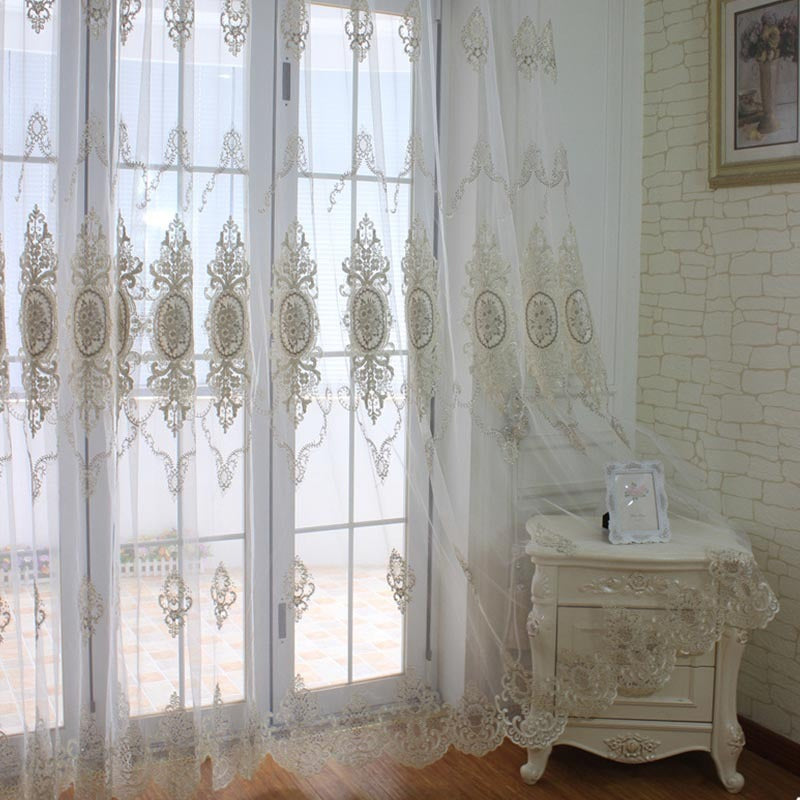 Anyhouz 250cm Curtain White Style Flower Indoor Decorative Window Sheer Curtain For Living Room Bedroom Home Decor-Curtains &amp; Drapes-PEROZ Accessories