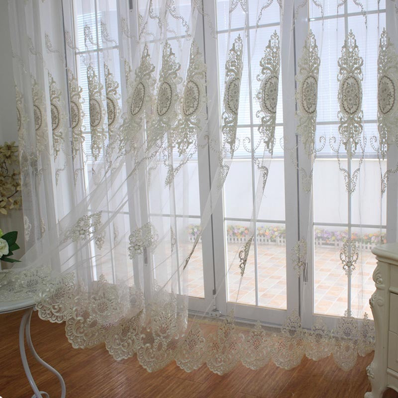 Anyhouz 250cm Curtain White Style Flower Indoor Decorative Window Sheer Curtain For Living Room Bedroom Home Decor-Curtains &amp; Drapes-PEROZ Accessories