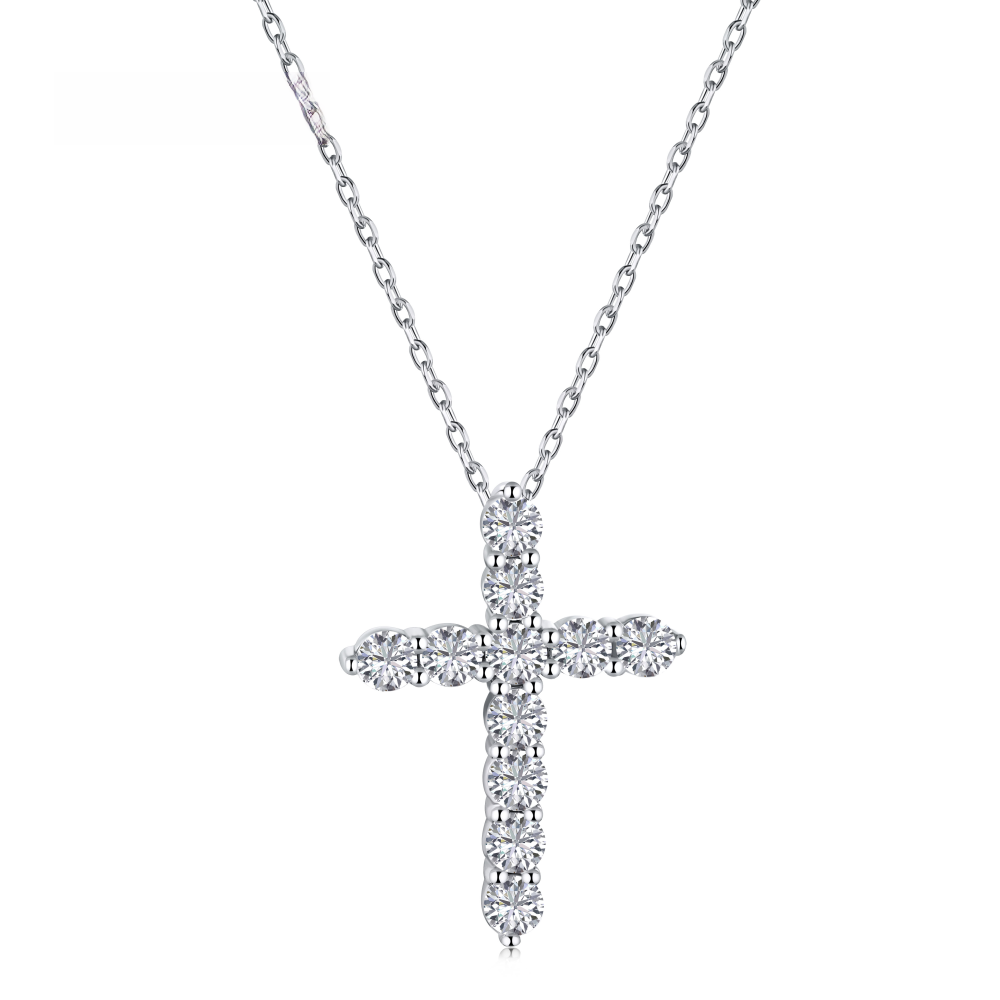 Anyco Neclklace Silver Transgems 14K White Gold Color Lab Grown Moissanite Cross Pendant For Women-Necklace-PEROZ Accessories