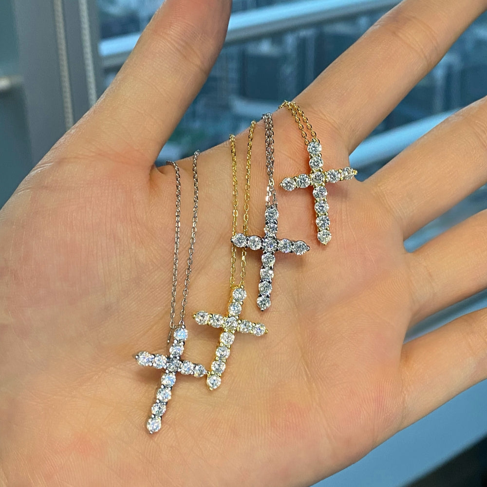 Anyco Neclklace Silver Transgems 14K White Gold Color Lab Grown Moissanite Cross Pendant For Women-Necklace-PEROZ Accessories