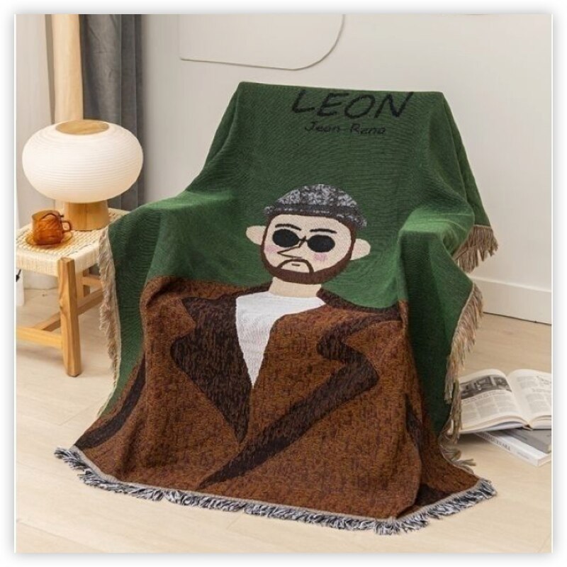 Anyhouz Throw Blanket Brown Faux Cashmere Sofa Cover Human Cartoons Tassel Soft Picnic Camping Mat 130*180cm-Blankets-PEROZ Accessories