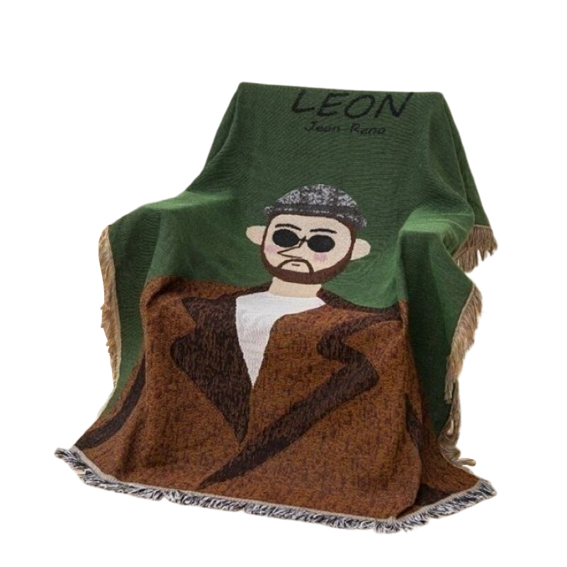 Anyhouz Throw Blanket Brown Faux Cashmere Sofa Cover Human Cartoons Tassel Soft Picnic Camping Mat 130*180cm-Blankets-PEROZ Accessories