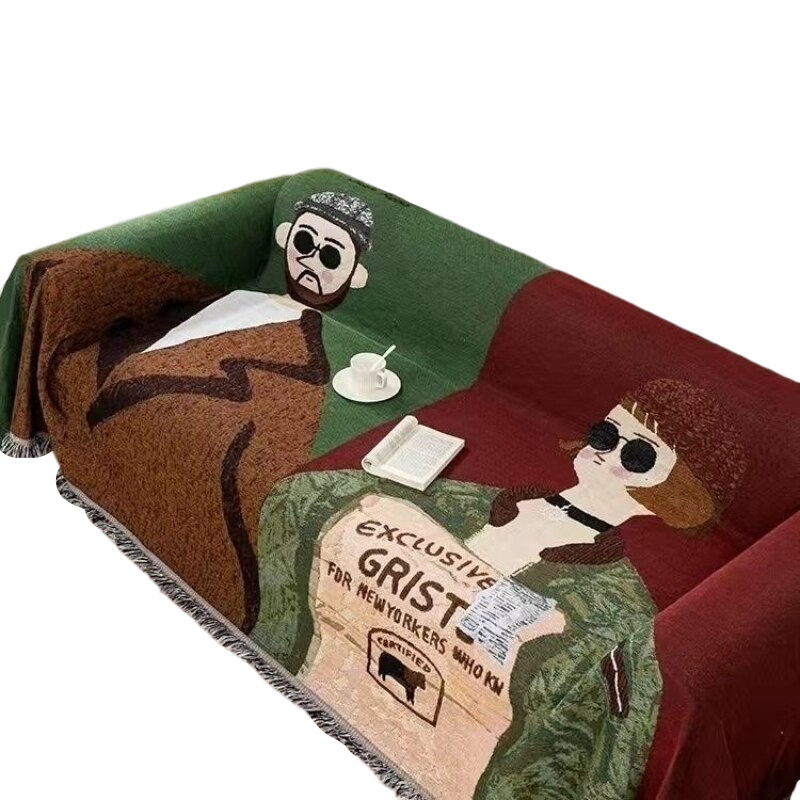 Anyhouz Throw Blanket Brown Faux Cashmere Sofa Cover Human Cartoons Tassel Soft Picnic Camping Mat 180*260cm-Blankets-PEROZ Accessories
